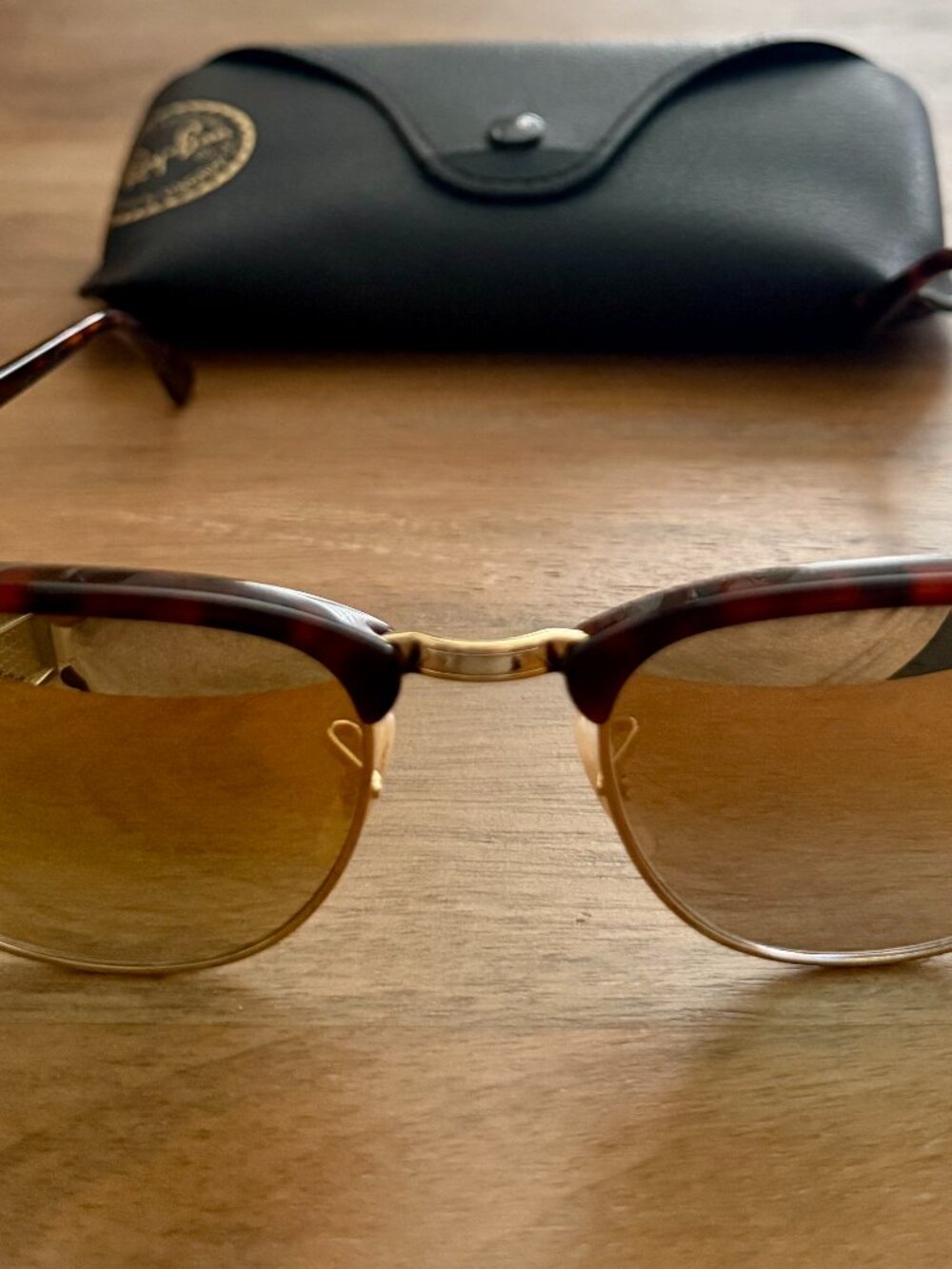 Ray Ban Clubmaster Classic Sunglasses Polished Havana Brown & Light Pink Lenses